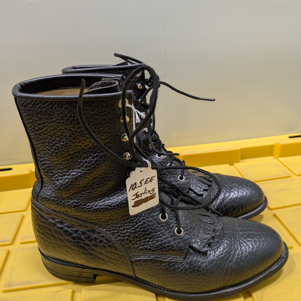 Justin Boots Black Textured Leather Men's Lace Up Western Boots
